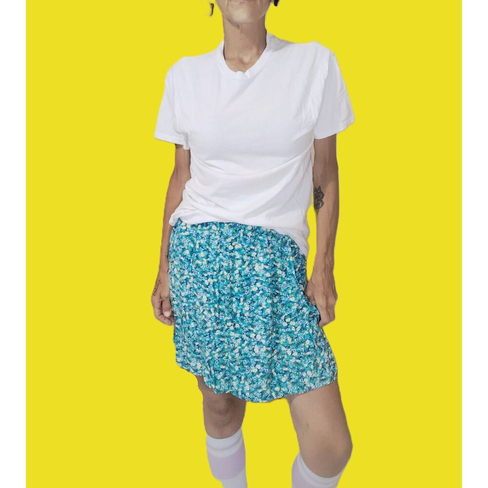 Old Navy Green Blue Floral Mini Skirt XS Elastic Waist Lightweight Rayon Flowy